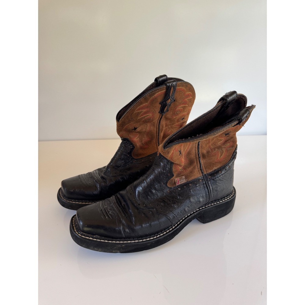 Justin Gypsy L9968 Womens Black Ostrich Print Western Cowboy Boots 7.5B